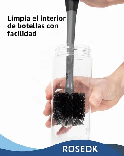 Vista 3 de ROSEOK Cepillo de botella 2 en 1 con cepillo limpiador de pajilla, cepillo para botella de agua