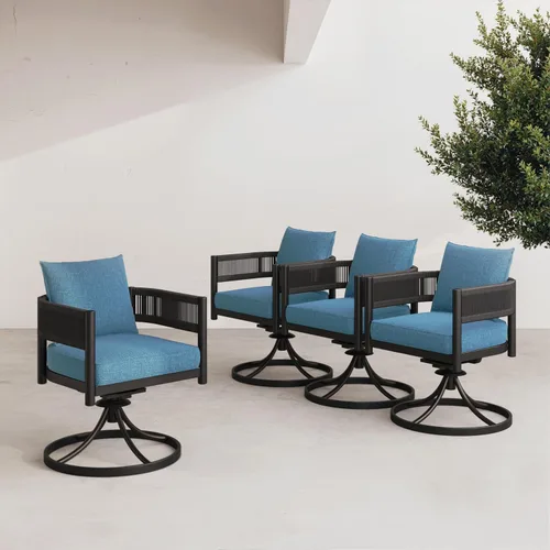 Vista 7 de Grand patio - Juego de 2 sillas de comedor para exterior, 2 piezas de sillas de comedor para patio, sillas fijas de patio de mimbre tejido en metal