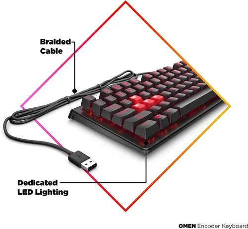 Vista 3 de OMEN Encoder Teclado mecánico personalizable para juegos con teclas rojas Cherry MX, Rollover completo de teclas N, retroiluminación LED, USB