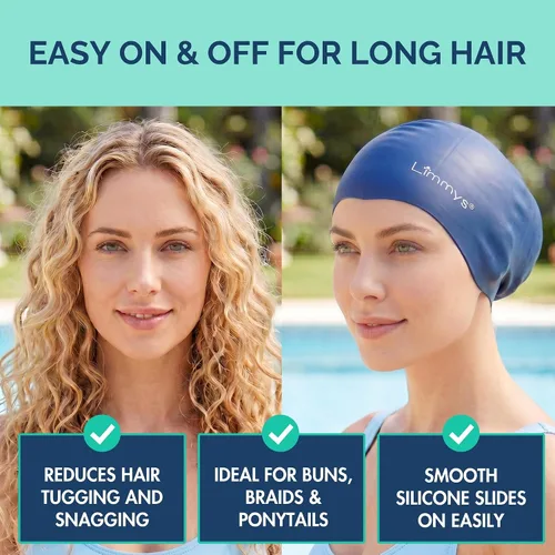 Vista 5 de Limmys Gorro de Natación Premium para Mujeres con Cabello Largo – Gorro de Natación de Silicona Suave para Mujeres – Cómodo, Ajuste con Espacio