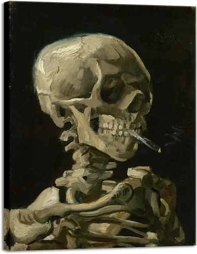 Vista 14 de Wieco Art Arte enmarcado Calavera de un esqueleto con cigarrillo ardiente, 1886 por Vincent Van Gogh lienzo arte de pared para decoración del hogar