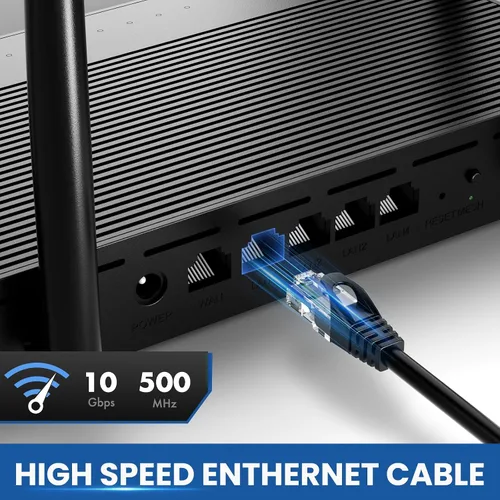 Vista 2 de Cable Ethernet Cat 6 de 30 pies, cable Ethernet de alta velocidad de 10 Gbps, cable de Internet para exteriores e interiores, cable Ethernet largo