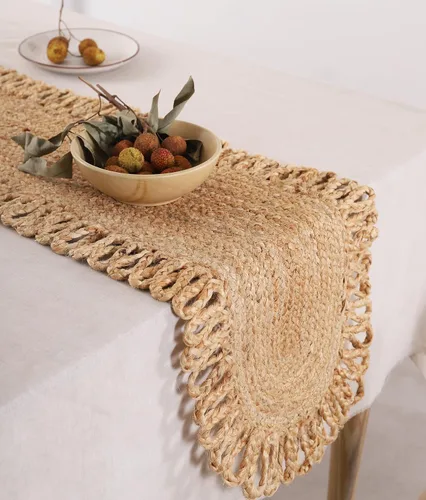 Vista 9 de Madhu International Camino de mesa de yute natural, alfombra rectangular tejida a mano de larga duración, hecha de material de yute para entradas