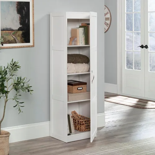 Vista 6 de Sauder - Gabinete de almacenamiento alto variado, despensa de cocina, puerta única con estantes ajustables, acabado en color blanco