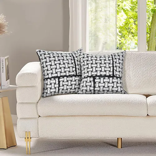 Vista 7 de Juego de 2 fundas de almohada de retazos de rayas negras de 18 x 18 pulgadas, suaves y acogedoras, decorativas, lujosamente texturizadas, decoración