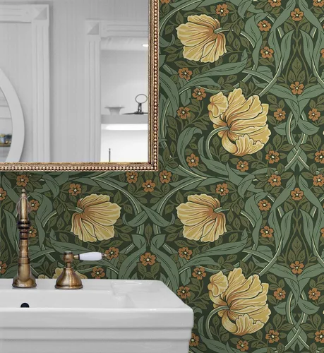 Vista 5 de NextWall Pimpernel Garden - Papel tapiz vintage para despegar y pegar (verde prado y ámbar)