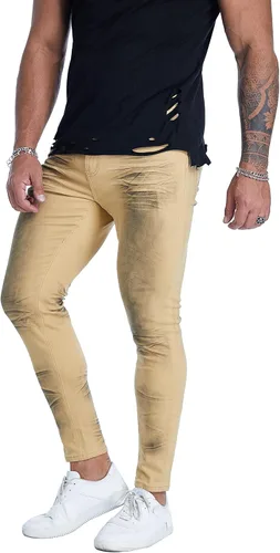 Vista 6 de Jeans rasgados para hombre, ajustados y elásticos para hombre, pantalones de mezclilla de pierna cónica