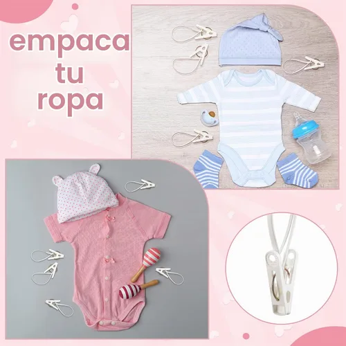 Vista 5 de Honeydak Paquete de 30 Ganchos Multiusos para Lavandería Clips Colgantes a Granel con Clips Colgadores de Cuerda de Plástico para Ropa de Bebé Blanco