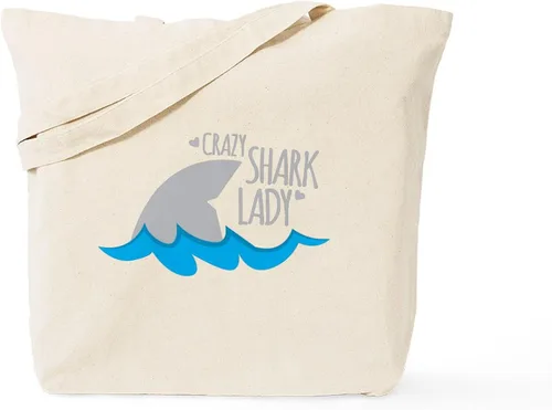 Vista 7 de CafePress Crazy Shark Lady Tote Bag Reutilizable Natural Beige Lona Bolsa de Compras