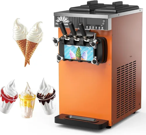 Vista 9 de Commercial Soft Ice Cream Machine, 3 Flavors Electric Soft Ice Cream Maker, Stainless Steel, 1300W LED Display, Desktop Type,15-21L/H, for Bars Gray