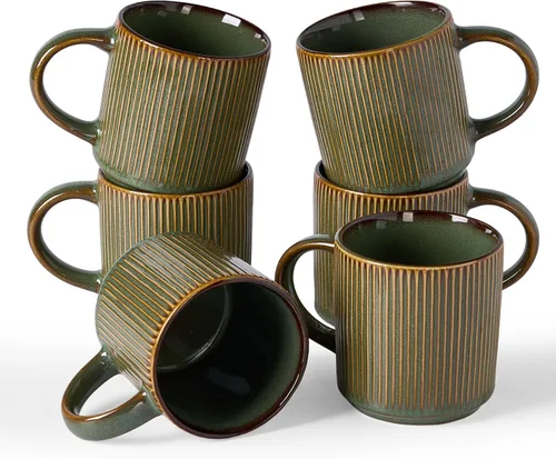 Vista 77 de famiware Juego de 4 tazas de café de 12 onzas, tazas de cerámica con asa Negro (Star-Black)
