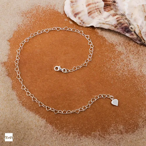 Vista 3 de Amberta Tobillera de plata de ley 925 naturalmente ajustable – Pulsera de tobillo de 0.118 in con cadena de corazón – hasta 10 pulgadas – Ajuste