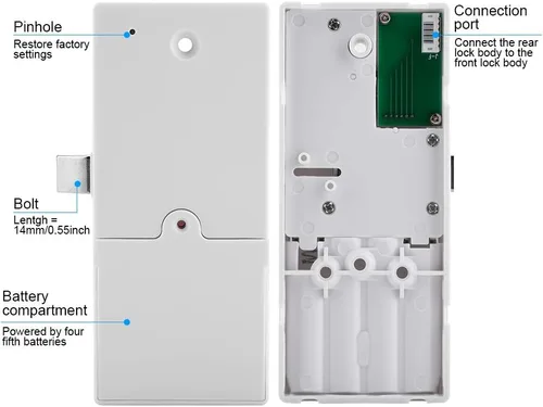 Vista 6 de Cerradura de combinación de código de dígitos para gabinete sin llave, kit de cerradura electrónica para cajas de herramientas de gabinete de puerta