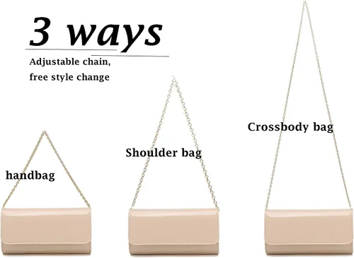 Vista 3 de Bolso de mano con sobre de charol, bolso de noche plegable de caramelo brillante para mujer