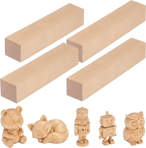 Vista 8 de Bloques de tallado de tilo – Paquete de 2 bloques de madera de lubina de 4 x 4 x 2 pulgadas, kit de tallado de madera para principiantes, espacios