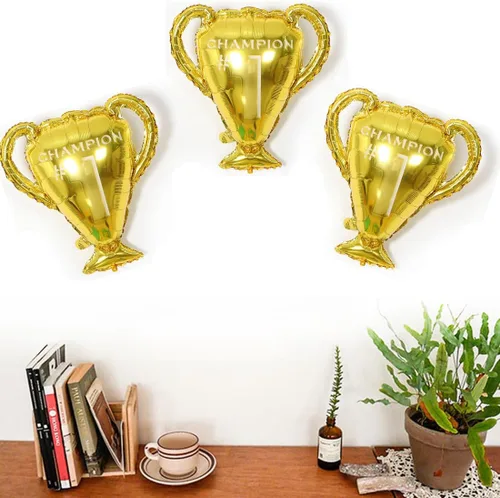 Vista 4 de Morndew 2 globos dorados de papel de aluminio con trofeos para celebración de campeones, fiestas, decoraciones de fiesta de graduación