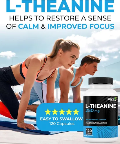 Vista 2 de Renew Actives Suplementos de L-teanina – Promueve la relajación, la claridad mental y la concentración – 250 mg por porción – Sin OMG, vegano, sin