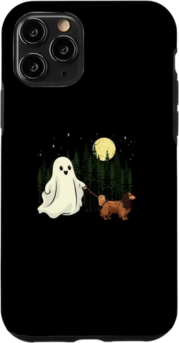Vista 10 de iPhone 14 - Carcasa divertida para niños con diseño de perro salchicha caminando fantasma Halloween