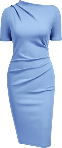 Vista 2 de AISIZE Vestido de tubo retro de medio cuello fruncido para mujer