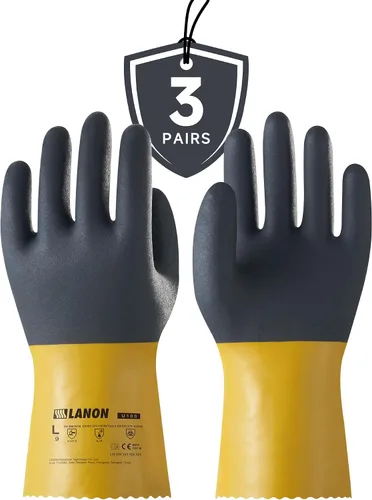Vista 8 de Guantes químicos de PVC LANON, guantes de trabajo de goma gruesa, resistentes, EN 374/388, para ácido, alcalino y aceite, antideslizantes, grandes