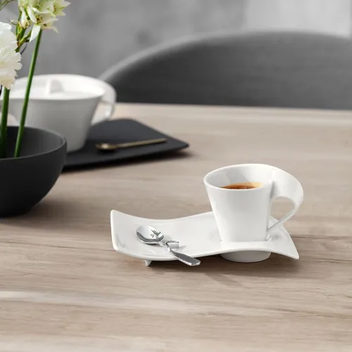 Vista 2 de Villeroy & Boch NewWave - Juego de café expreso, 3 piezas, porcelana premium, color blanco