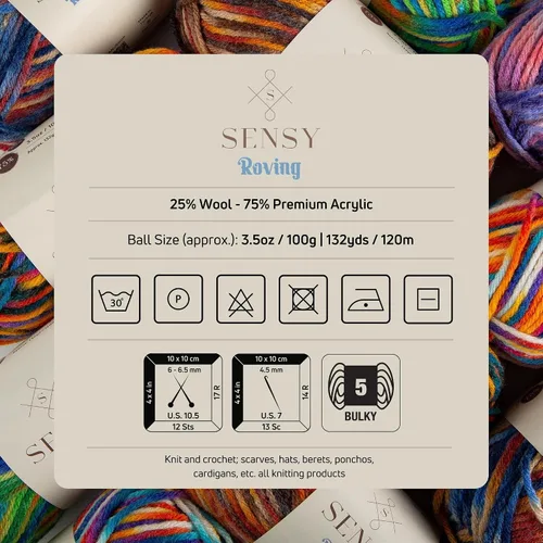 Vista 4 de Sensy Roving - Ovillo de lana multicolor, 3.5 onzas, 132 yardas, calibre 5, voluminoso (otoño)