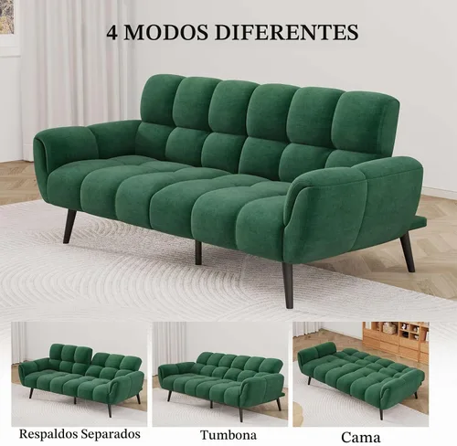 Vista 3 de HIPIHOM Sofá cama futón convertible de 76.77 pulgadas, moderno sofá futón de lino, cómodo sofá cama con respaldo ajustable, sofá cama para espacios