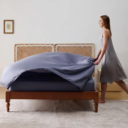 Vista 3 de Bedsure Juego de sábanas refrescantes para cama de tamaño King, juego de sábanas de lino y algodón, funda de edredón King