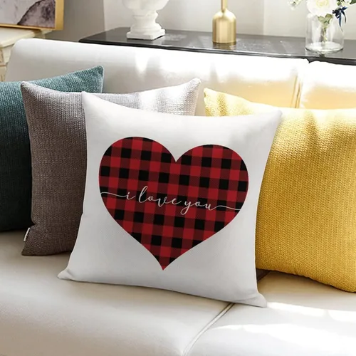 Vista 16 de Red and Black Buffalo Plaid Love Heart Hugs and Kisses Decorative Pillow Cover for Sofa Couch Chair Office Decor 16"x16",Romantic Valentine Pillow
