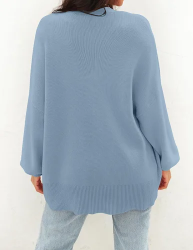 Vista 4 de ZESICA Cárdigan casual de manga larga para mujer, cuello en V, con botones, frente abierto, holgado, de gran tamaño, para mujer