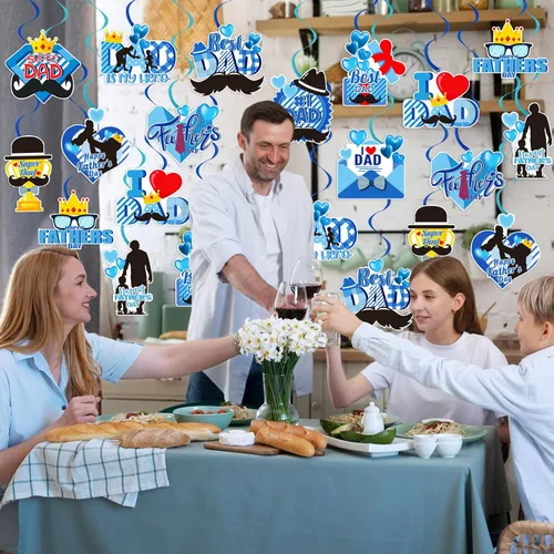 Vista 4 de 40 remolinos colgantes para el día del padre, espirales azules para colgar en el techo, remolinos colgantes para el día del padre, serpentinas
