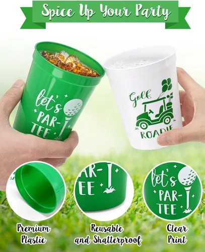 Vista 2 de Nefelibata Copas de golf para despedida de soltera, 12 unidades, vasos de plástico Let's Par-Tee, decoraciones de fiesta temática de golf