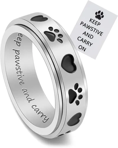 Vista 6 de LYTTMAB Keep Pawstive - Anillo de ansiedad para mujer, anillo giratorio con estampado de pata de perro y gato, anillo para ansiedad para mujer