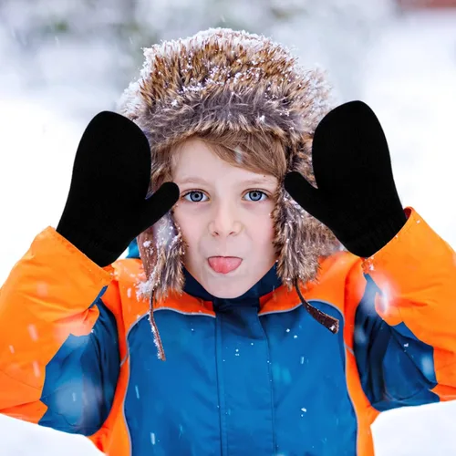 Vista 4 de ONESING 5 pares de manoplas para niños pequeños guantes de invierno negros para niñas y niños - Manoplas cálidas para recién nacidos