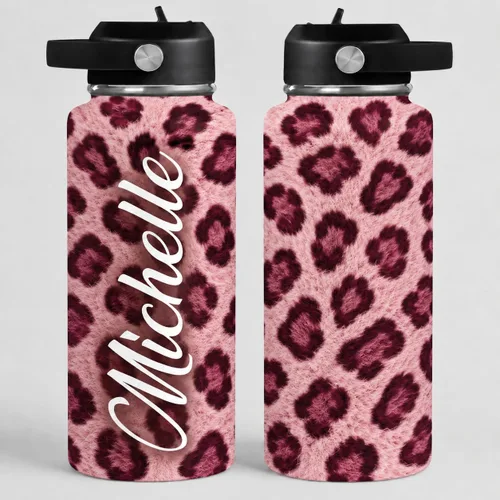 Vista 9 de Hyturtle Botella de agua personalizada de leopardo, botella de acero inoxidable aislada con tapa a prueba de fugas, 18 onzas, 32 onzas, regalo