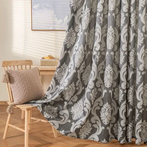 Vista 11 de NAPEARL Cortinas de damasco para sala de estar, cortinas de jacquard gótico con patrones florales, cortinas beige para dormitorio de 63 pulgadas