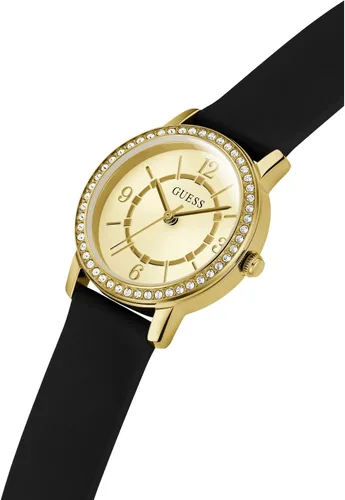 Vista 7 de GUESS Reloj analógico de silicona dorada y negra Negro/Oro/Champán