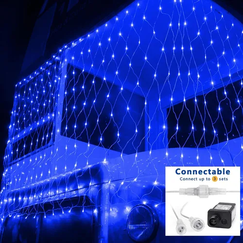 Vista 4 de Joomer - Luces navideñas de red, 12 x 5 pies, 360 ledes, conectables, impermeables, 8 modos, temporizador, para exterior, Navidad, arbusto, árbol