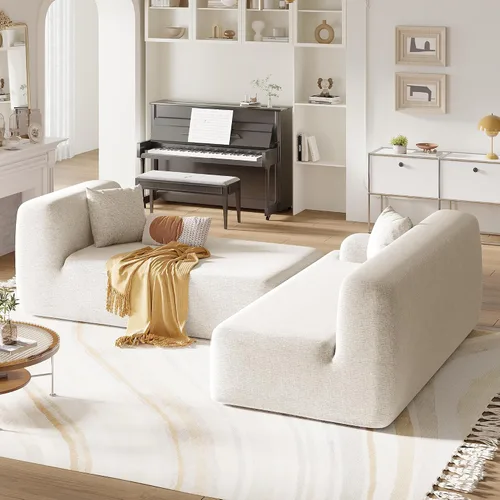 Vista 6 de Sofá modular modular de 109 pulgadas, sofá modular convertible tapizado de esponja, juego de 2 sofás combinados gratis para sala de estar Beige