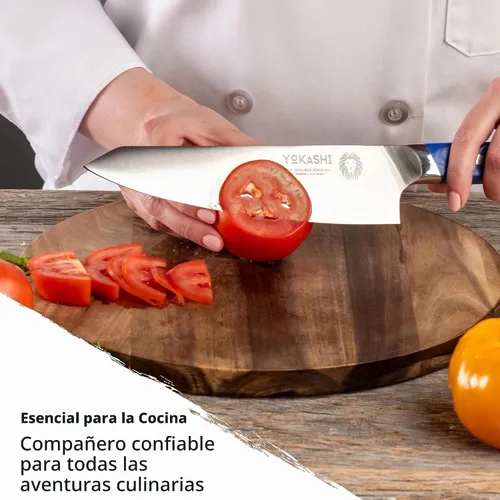 Vista 3 de YOKASHI Excalibur Cuchillo de Chef - Cuchillo de cocina de acero alemán duradero de 8 pulgadas - Cuchillo de cocina afilado para picar, rebanar