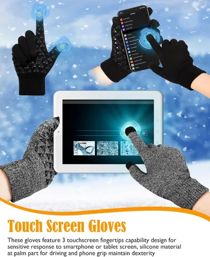 Vista 3 de SATINIOR Guantes de invierno para hombre, 4 pares de guantes cálidos con forro polar para pantalla táctil, guantes térmicos para clima frío