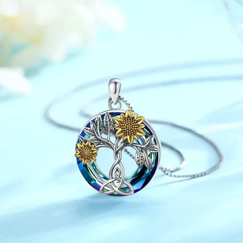 Vista 3 de Sunflower Necklace 925 Sterling Silver with CrystalCrossTree of Life Necklace Sunflower Pendant Jewelry Gifts for Women Girls Mom Wife
