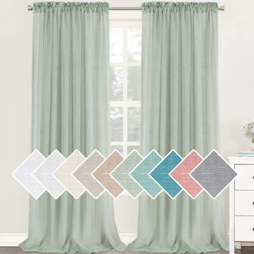 Vista 14 de H.VERSAILTEX - Cortinas de mezcla de lino natural semitransparentes, con bolsillo para cortinero, filtrado de luz, 2 paneles, para sala de estar Gris