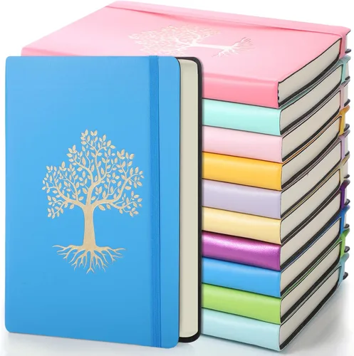 Vista 9 de Dispowreath Paquete de 10 cuadernos rayados de cuero A5 de tapa dura para escribir, 200 páginas, 10 colores, bloc de notas para viajes, trabajo