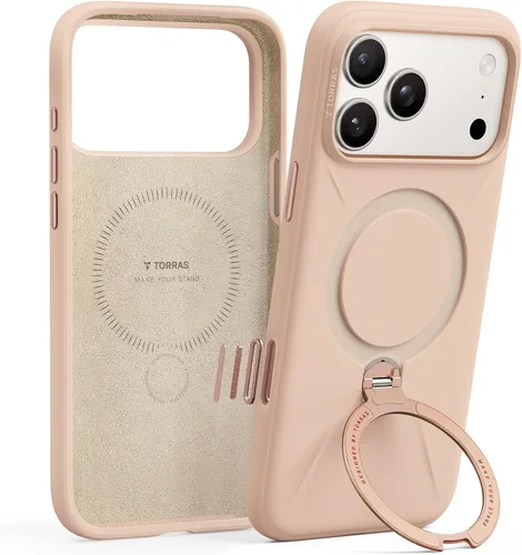 Vista 18 de TORRAS Funda de silicona líquida para iPhone 16 Pro con anillo magnético giratorio de 360 grados y control de cámara, compatible con MagSafe, Funda