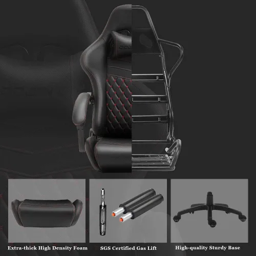 Vista 4 de Dowinx Silla de juegos grande y alta, silla de juego ergonómica para adultos con reposapiés y soporte lumbar de masaje, respaldo alto, silla de Negro