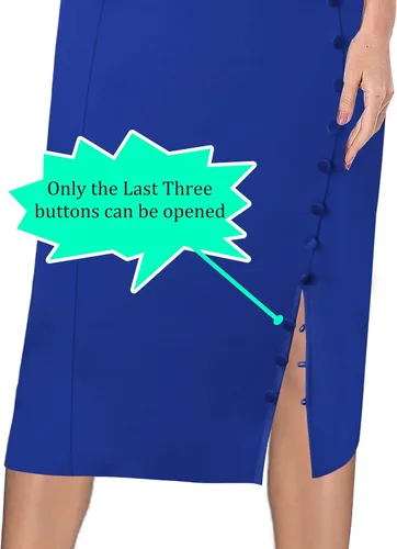 Vista 3 de VFSHOW Vestido midi plisado con cuello en V y muesca para mujer, con botones divididos, para el trabajo, oficina, negocios, ajustado, tubo