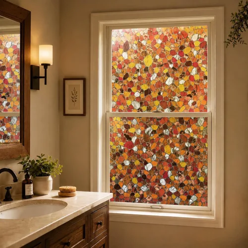 Vista 4 de UNI - Adhesivos 3D para ventana, diseño de piedra de río, color ámbar, 37.4 Ámbar Riverstone