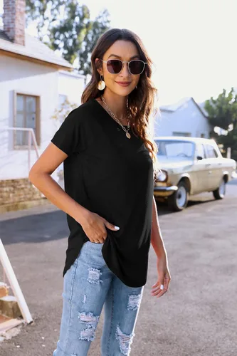 Vista 4 de Newchoice Women's Casual Batwing Long Sleeve T Shirt Round Neck Basic Loose Tunic Tops