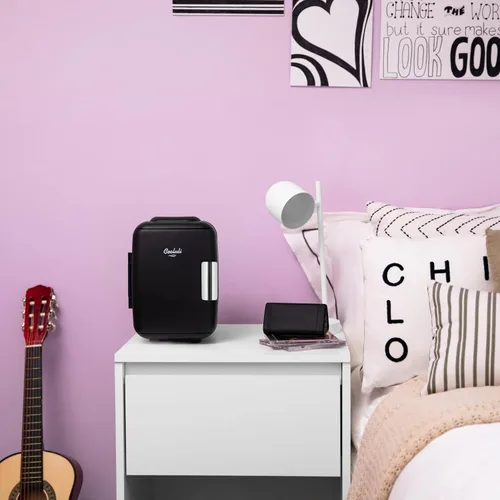 Vista 5 de Cooluli - Minirefrigerador portátil de 1.05 galones, para 6 latas, enfriador y calentador eléctrico para alimentos, bebidas, belleza y maquillaje